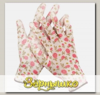 Перчатки садовые бесшовной вязки с полиуретановым покрытием Бело-розовые GRINDA, размер S