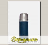 Термос бытовой вакуумный в кожаной оплетке Синий (для напитков), 700 мл