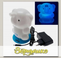 Светильник-ночник аккумуляторный Слоненок на голубой подставке